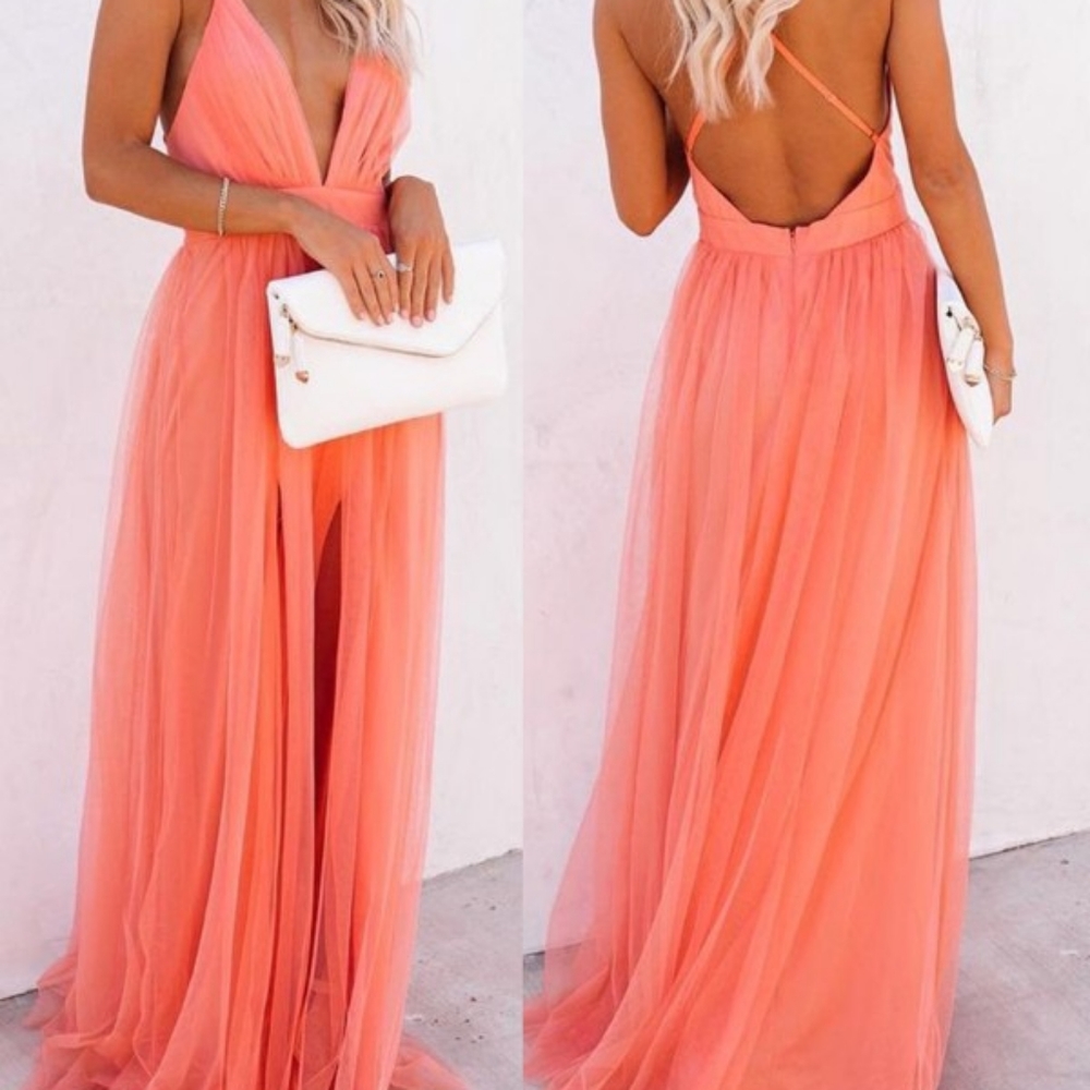 Crisscross Backless Mesh Patch Party Dress
